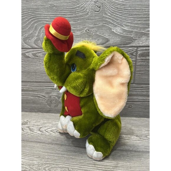 Vintage Circus Green Elephant Plush Stuffed Animal Unique 12” Top Bloom - Picture 3 of 6